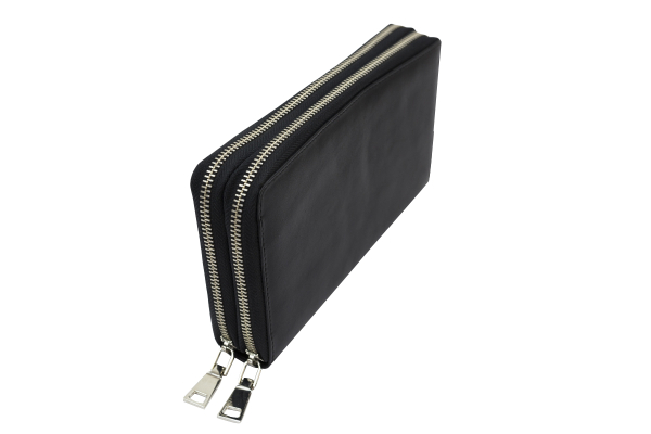 Große Vollleder Unisex Geldbörse mit doppel Reißverschluss rundherum und Grifflasche Langbörse Portemonnaie Brieftasche lang LEAS aus feinstem Rind-Echt-Leder, schwarz 22,5x12,5x4cm (BxHxT)